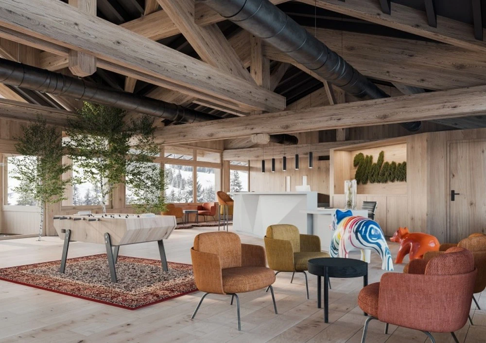 Les Clarines - lounge met stoelen en voetbaltafel